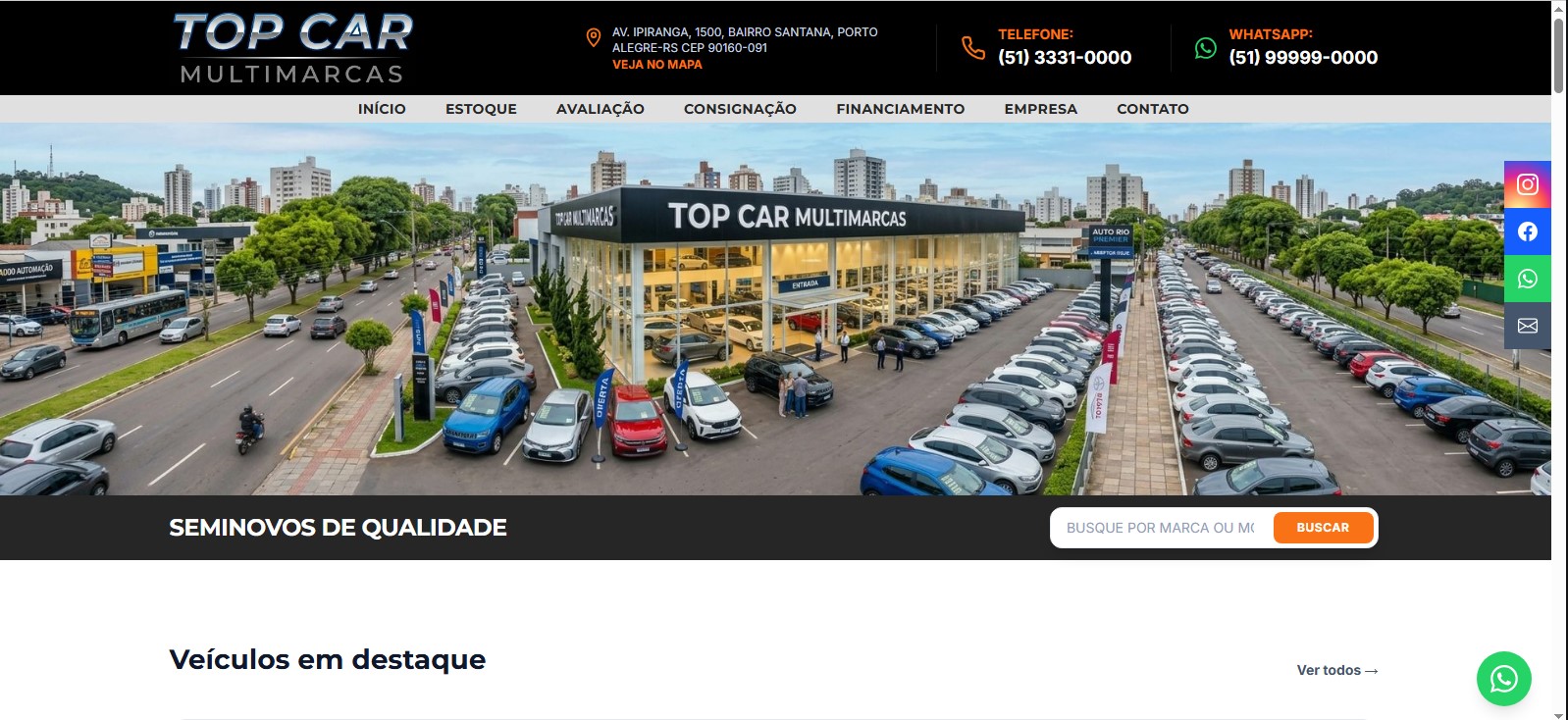 Site publicado pelo Revenda Web, com o estoque e a identidade da revenda