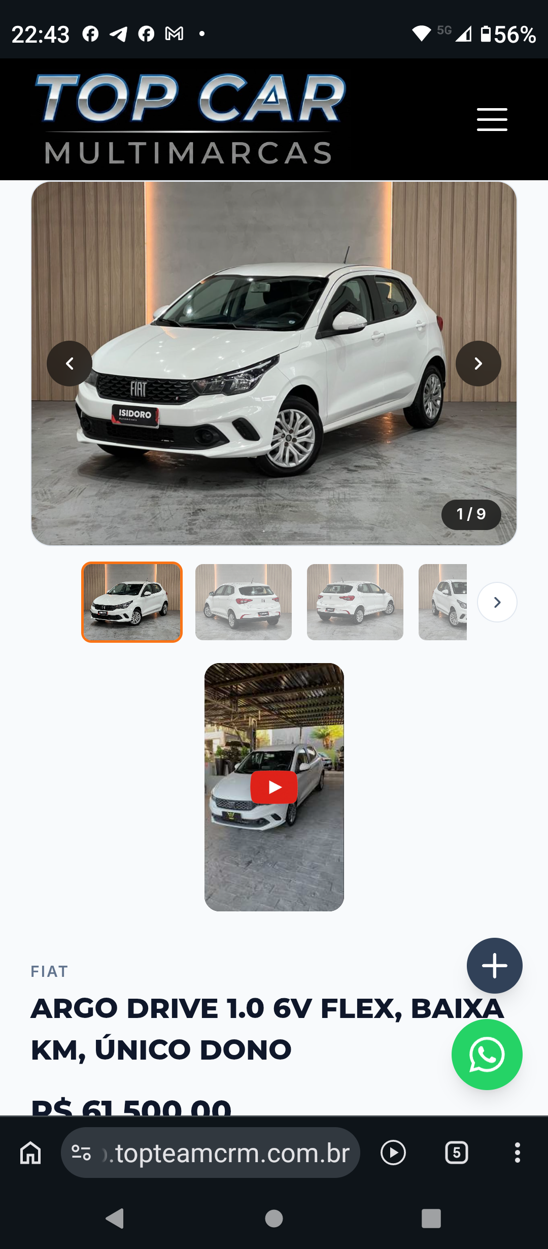 Ficha do veículo no site publicado pelo Revenda Web, versão mobile